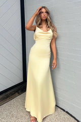 Gorgeous Sheath Spaghetti Straps Yellow Long Party Dress with Pearl Backless