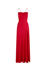 Trendy Sheath Spaghetti Straps Red Long Party Dress with Split Front