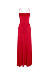 Trendy Sheath Spaghetti Straps Red Long Party Dress with Split Front