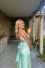 Chic Sheath Halter Neck Yellow Long Party Dress with Backless Bowknot