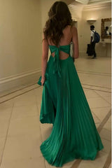 Stylish A Line Halter Neck Green Long Party Dress with Keyhole