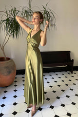 Chic Sheath Halter Neck Yellow Long Party Dress with Backless Bowknot