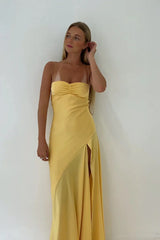 Trendy Sheath Spaghetti Straps Red Long Party Dress with Split Front