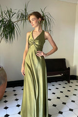 Chic Sheath Halter Neck Yellow Long Party Dress with Backless Bowknot