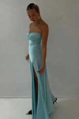 Trendy Sheath Spaghetti Straps Red Long Party Dress with Split Front