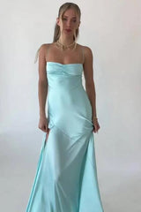 Trendy Sheath Spaghetti Straps Red Long Party Dress with Split Front