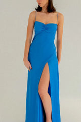 Trendy Sheath Spaghetti Straps Red Long Party Dress with Split Front