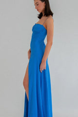 Trendy Sheath Spaghetti Straps Red Long Party Dress with Split Front