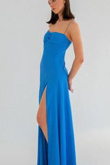 Trendy Sheath Spaghetti Straps Red Long Party Dress with Split Front