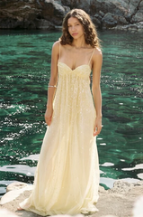 Bling A Line Spaghetti Straps Grey Blue Long Party Dress with Beading