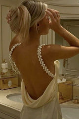 Gorgeous Sheath Spaghetti Straps Yellow Long Party Dress with Pearl Backless