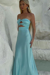 Stylish Sheath Sweetheart Blue Long Party Dress with Keyhole