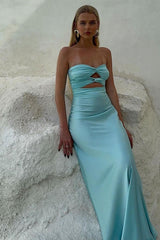 Stylish Sheath Sweetheart Blue Long Party Dress with Keyhole