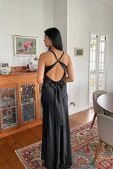 Chic Sheath Halter Neck Yellow Long Party Dress with Backless Bowknot