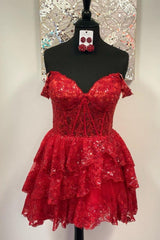 Lovely A-Line Tiered Homecoming Dress with Short Hem and Appliqué Accents