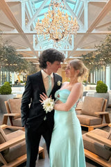 Aqua Sweetheart Twist Front Cutout Long Satin Prom Gown