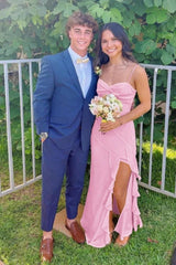 Beautiful A Line Spaghetti Straps Yellow Long Prom Dress with Split Front