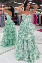 Beautiful A Line Sweetheart Green Corset Prom Dress with Criss Cross Back