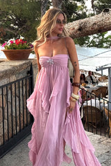 Beautiful A Line Sweetheart White Long Prom Dress with Ruffles Split Front