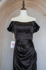 Beauty Mermaid Off the Shoulder Black Long Prom Dress with Split Front