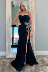 Black Mermaid Gown with Sweetheart Neckline and Dramatic Slit Prom Dress