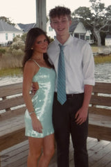 Bling A Line Spaghetti Straps Mint Green Sequins Short Homecoming Dress