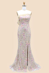 Blossom Shimmer One Shoulder Sequin Prom Dress with Floral Embellishments