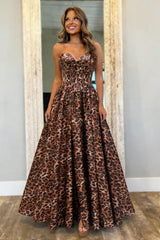 Bold Leopard Print Sweetheart A-Line Prom Dress with Corset Bodice