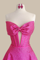 Bright Fuchsia Prom Gown with Rhinestone Embellishment and Elegant Full A-Line Skirt