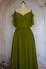 Charming A Line Spaghetti Straps Green Long Prom Dress with Ruffles