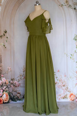 Charming A Line Spaghetti Straps Green Long Prom Dress with Ruffles