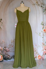 Charming A Line Spaghetti Straps Green Long Prom Dress with Ruffles