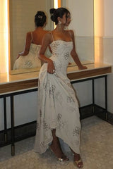 Charming A Line Spaghetti Straps White Long Prom Dress with Beading