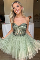 Charming Glitter A-Line Sweetheart Short Tulle Homecoming Dress