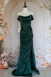 Charming Mermaid Off the Shoulder Green Long Prom Dress with Split Front