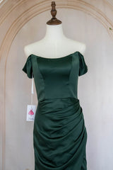 Charming Mermaid Off the Shoulder Green Long Prom Dress with Split Front