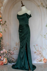 Charming Mermaid Off the Shoulder Green Long Prom Dress with Split Front
