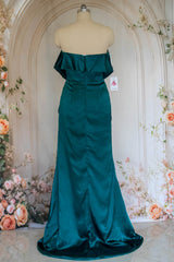 Charming Mermaid Strapless Green Long Prom Dress with Split Front