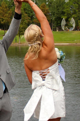 Charming Sheath Strapless White Printed Short Homecoming Dress with Bowknot