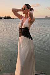 Charming Mermaid Deep V Neck Light Blue Long Prom Dress with Lace