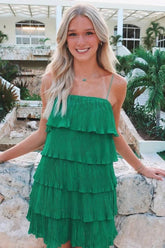 Chic A Line Spaghetti Straps Green Short Homecoming Dress with Ruffles