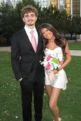 Chic A Line Spaghetti Straps White Short Homecoming Dress with Ruched