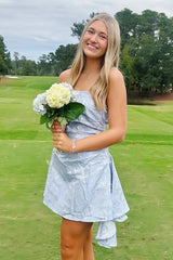 Chic A Line Strapless Light Blue Short Homecoming Dress with Ruched
