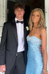 Chic Light Blue Strapless Long Prom Dress with Sweetheart Neckline