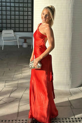 Chic Mermaid One Shoulder Red Long Prom Dress with Backless