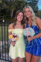 Chic Off-Shoulder Coral Pink Bodycon Short Satin Homecoming Dress