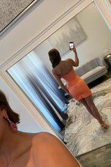 Chic Orange Strapless Bodycon Homecoming Dress with Lace Trim