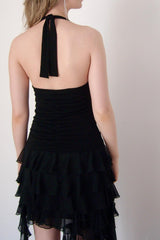 Chic Sheath Halter Neck Black Short Party Dress with Ruffles
