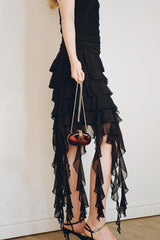 Chic Sheath Halter Neck Black Short Party Dress with Ruffles