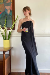 Chic Sheath One Shoulder Black Floor Length Party Dress with Ruffles